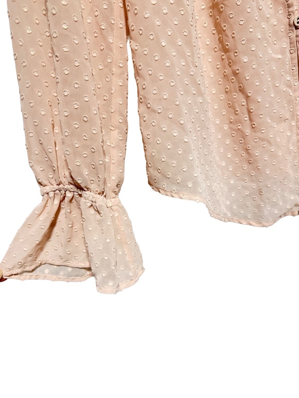 EVER NEW | Peach Blush Gold Metallic Dot Ruffle Coquette Poetcore Blouse Boho - Picture 4 of 10